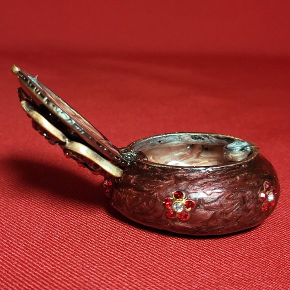 Vintage Trinket Box Burgundy Bejeweled Rhinestones Butterfly Design - Picture 6 of 12